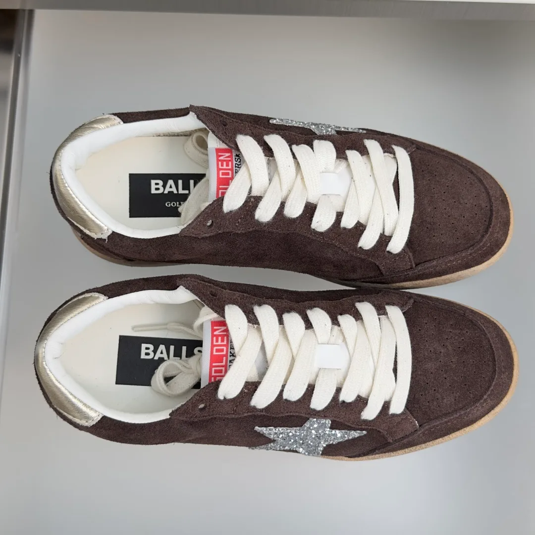 Golden Goose Cowhide Suede-Look Ball Star Sneakers in Brown · view 3