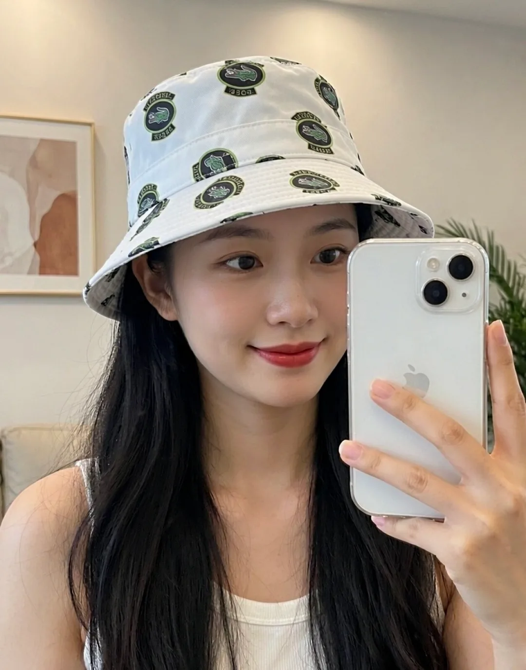 Lacoste Golf-Pattern Bucket Hat in White · view 2