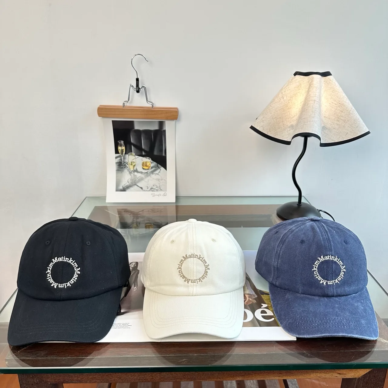Matin Kim Embroidered Baseball Cap in Black & White & Blue · view 2