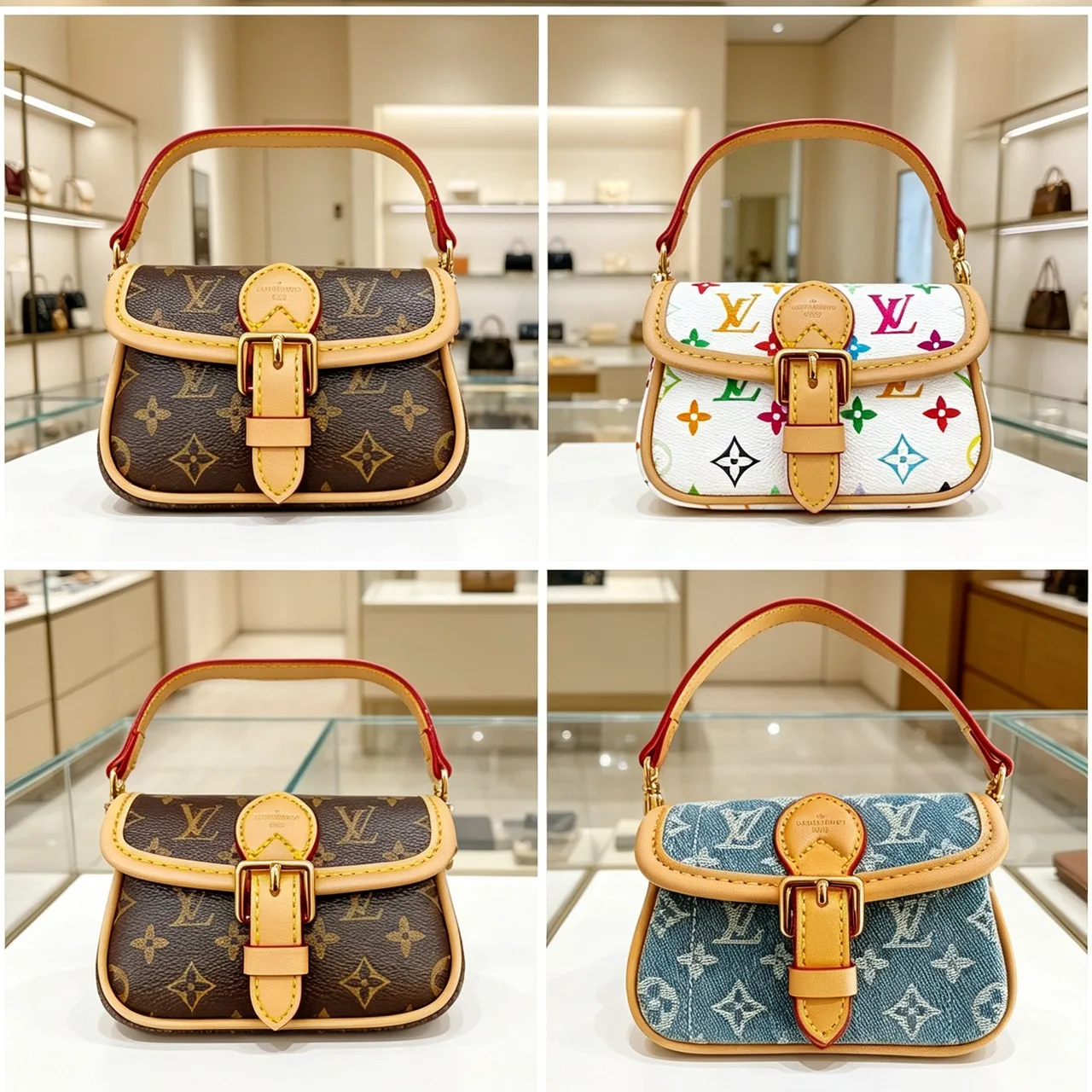 Louis Vuitton Baguette Mini Beverly Bag in Brown & White & Blue · view 5