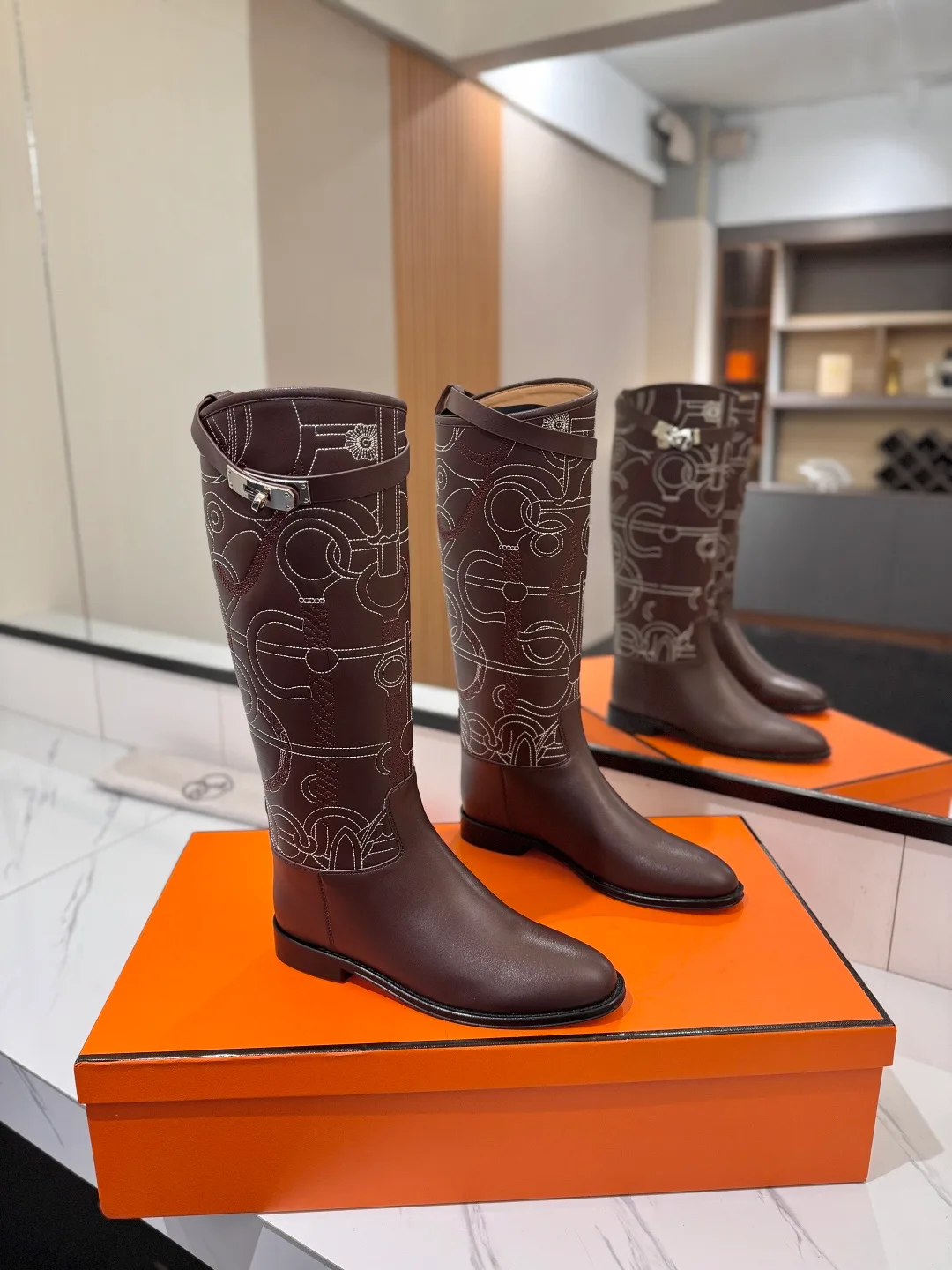 Hermes Cowhide Riding Boots in Brown · view 2