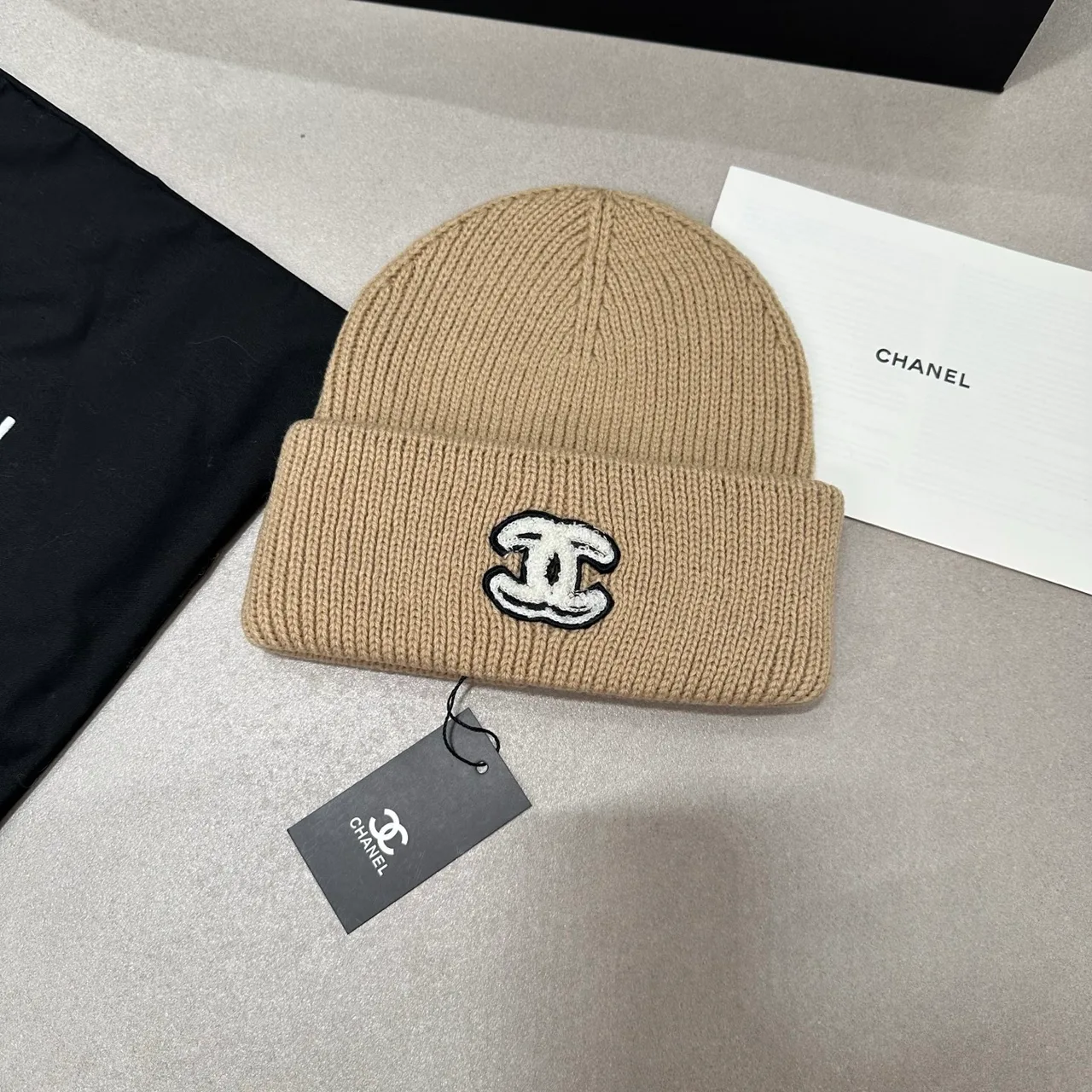 Chanel Knit Beanie in Pink & Burgundy & Black & Beige · view 4