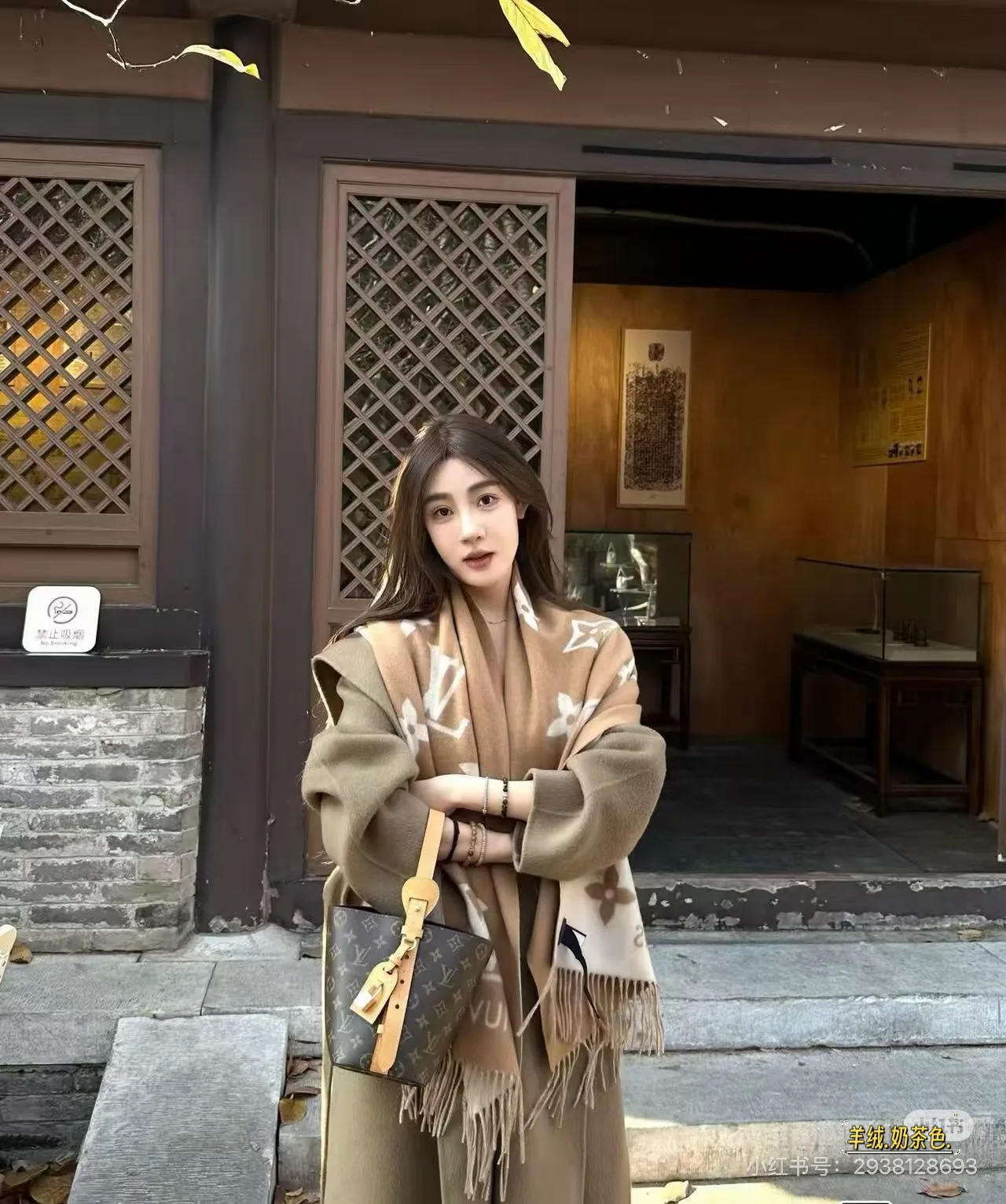 Louis Vuitton Reversible Scarf in Black & Beige & Brown · view 6