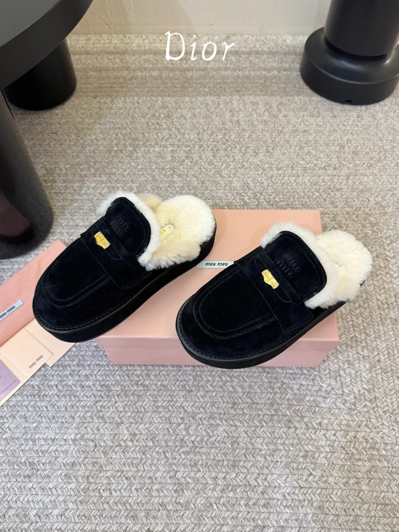 Miu Miu Suede Glossy Lined Loafer Mules in Black · view 4