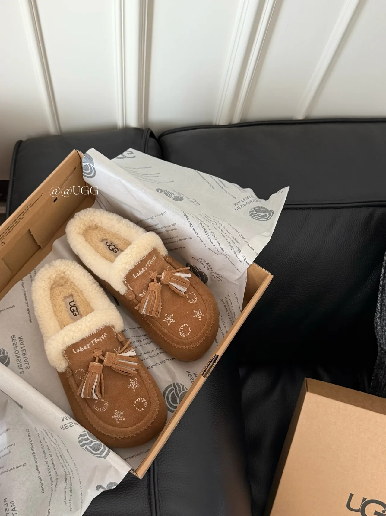 UGG Cowhide Smooth Tassel Slippers in Tan · view 4