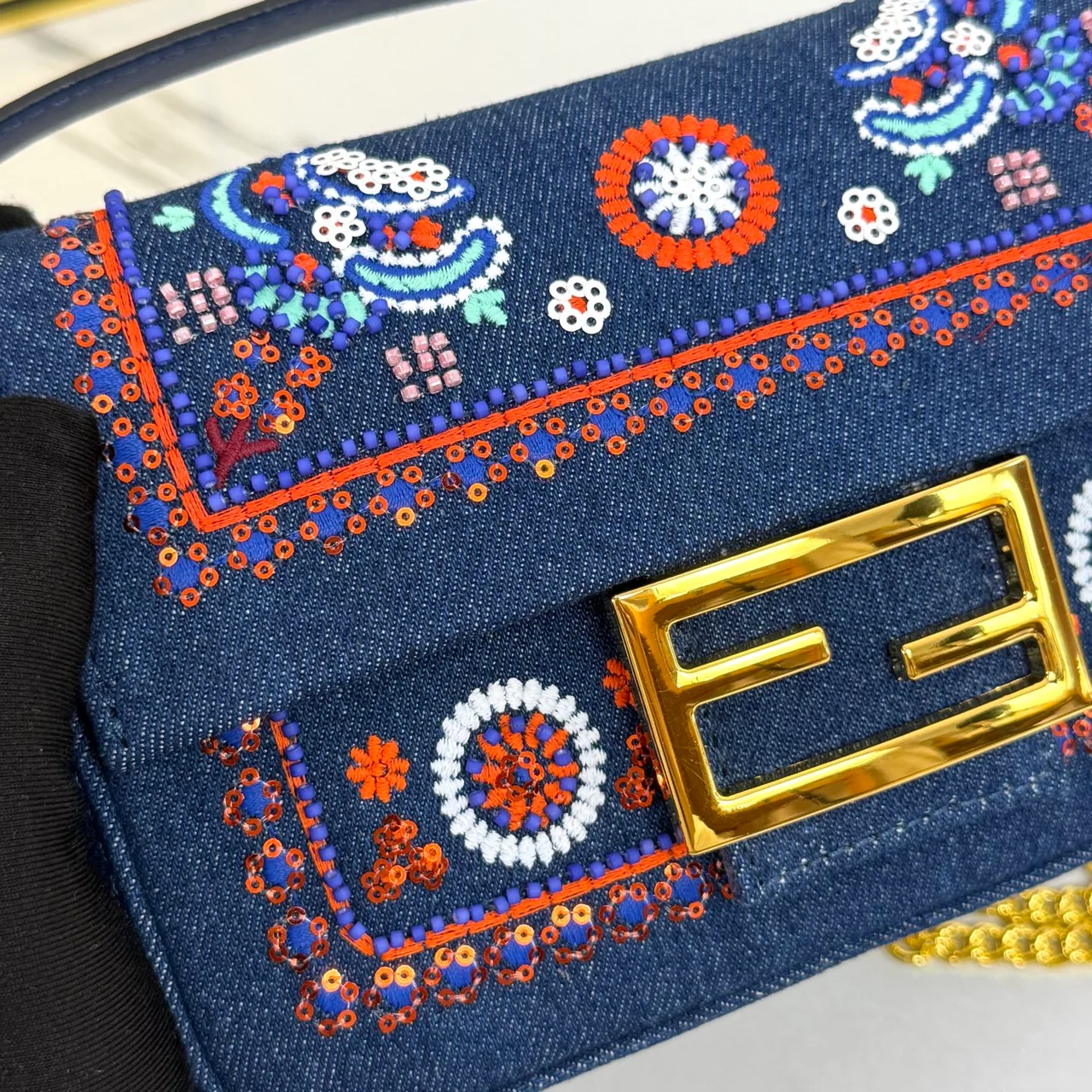Fendi Embroidered Crossbody Bag in Blue · view 7