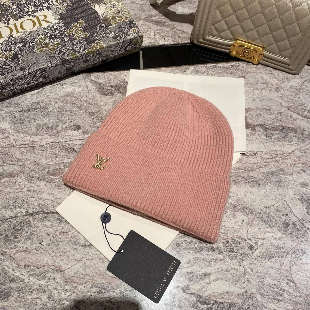 Louis Vuitton Logo Beanie in Brown & Black & Pink & White & Blue & Grey & Beige & Burgundy & Red · view 3