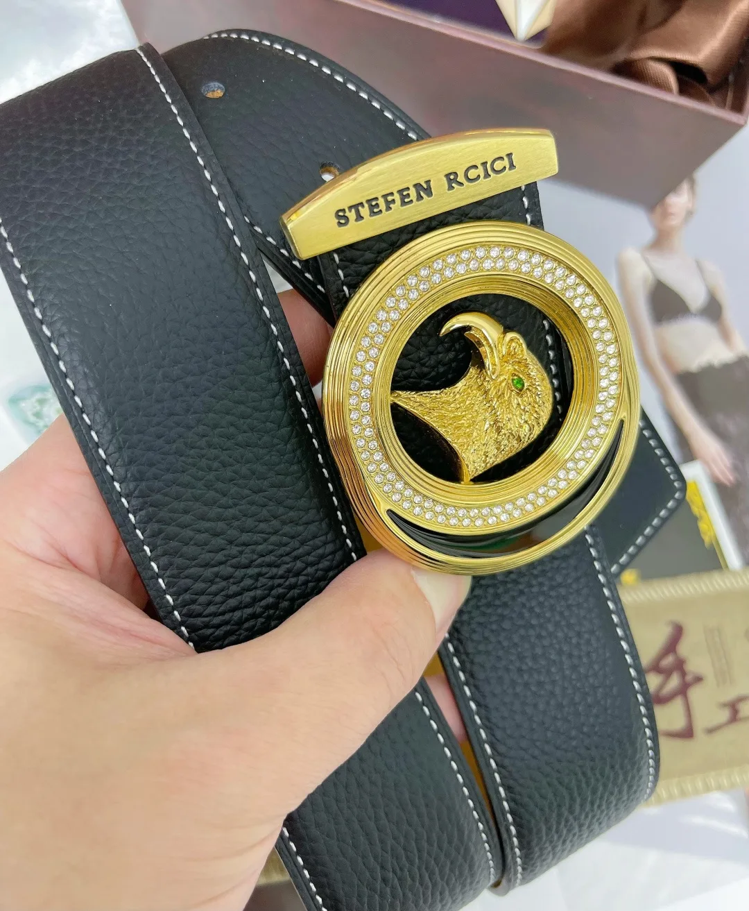 Stefen Rcici Eagle Buckle Belt in Black · view 3