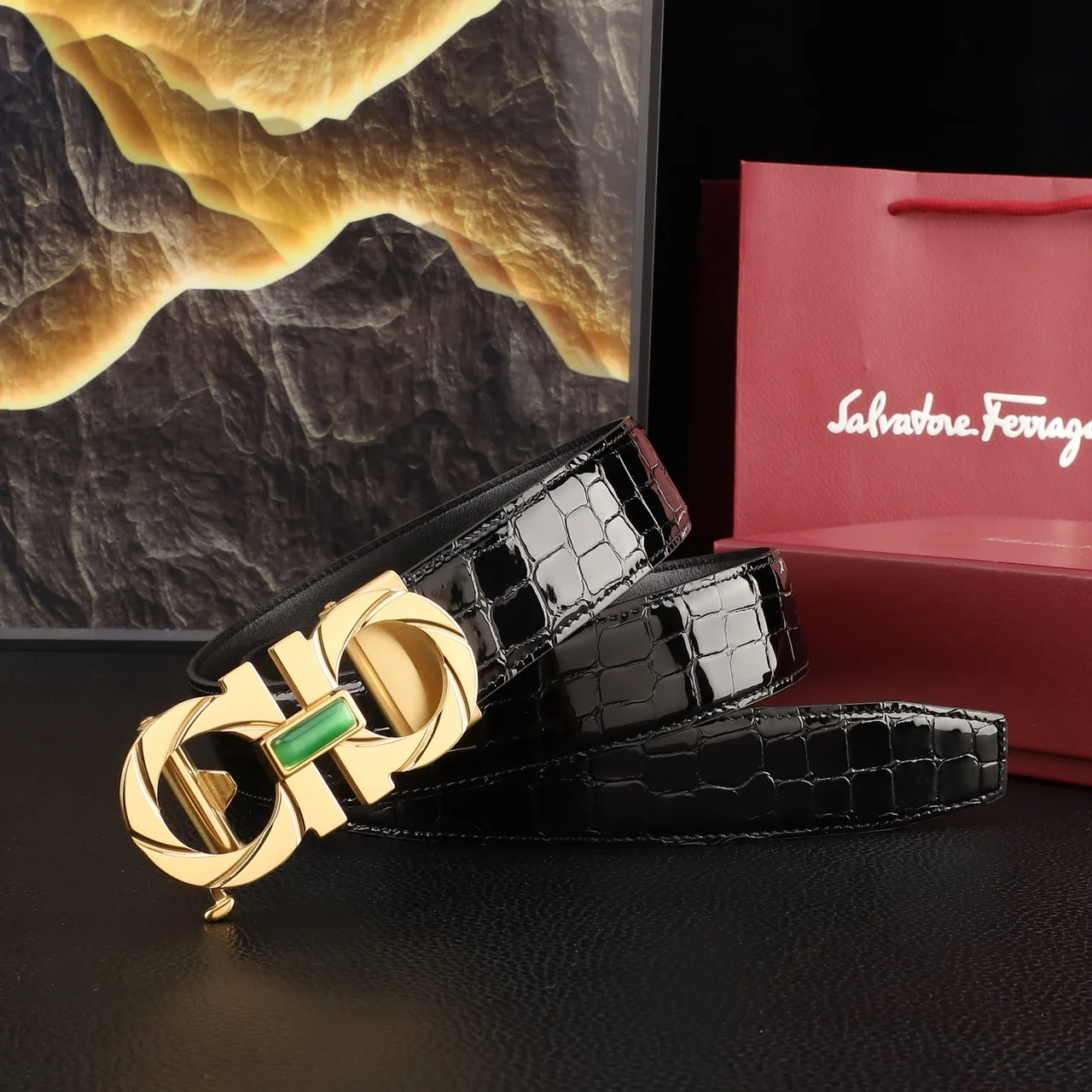 Ferragamo Gancini automatic belt in Black · view 2