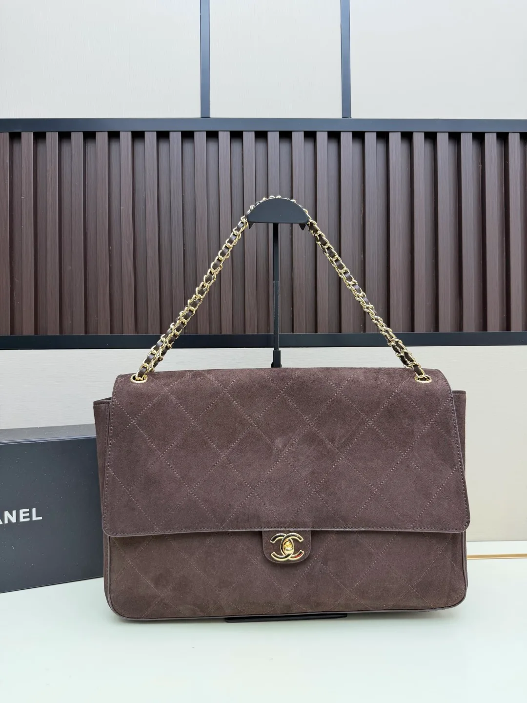 Chanel Suede Quilted Crossbody Bag in Brown · view 1