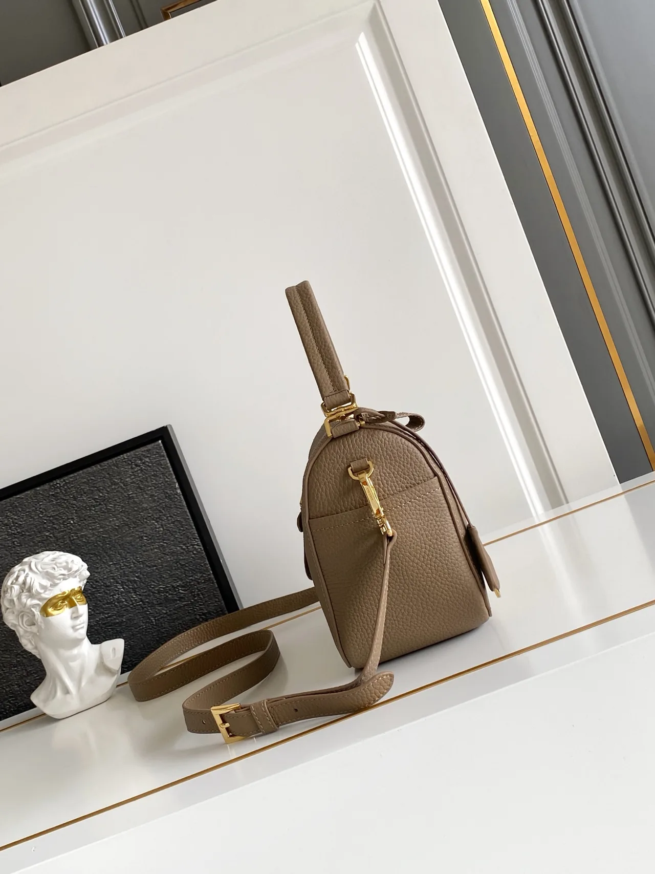 Prada Calfskin Zip Shoulder Bag in Grey · view 2