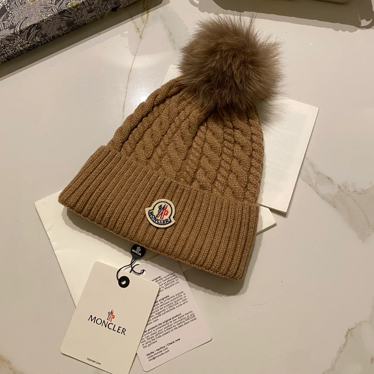 Moncler Pom-Pom Beanie in Black & White & Cream & Tan & Grey & Burgundy & Brown · view 4