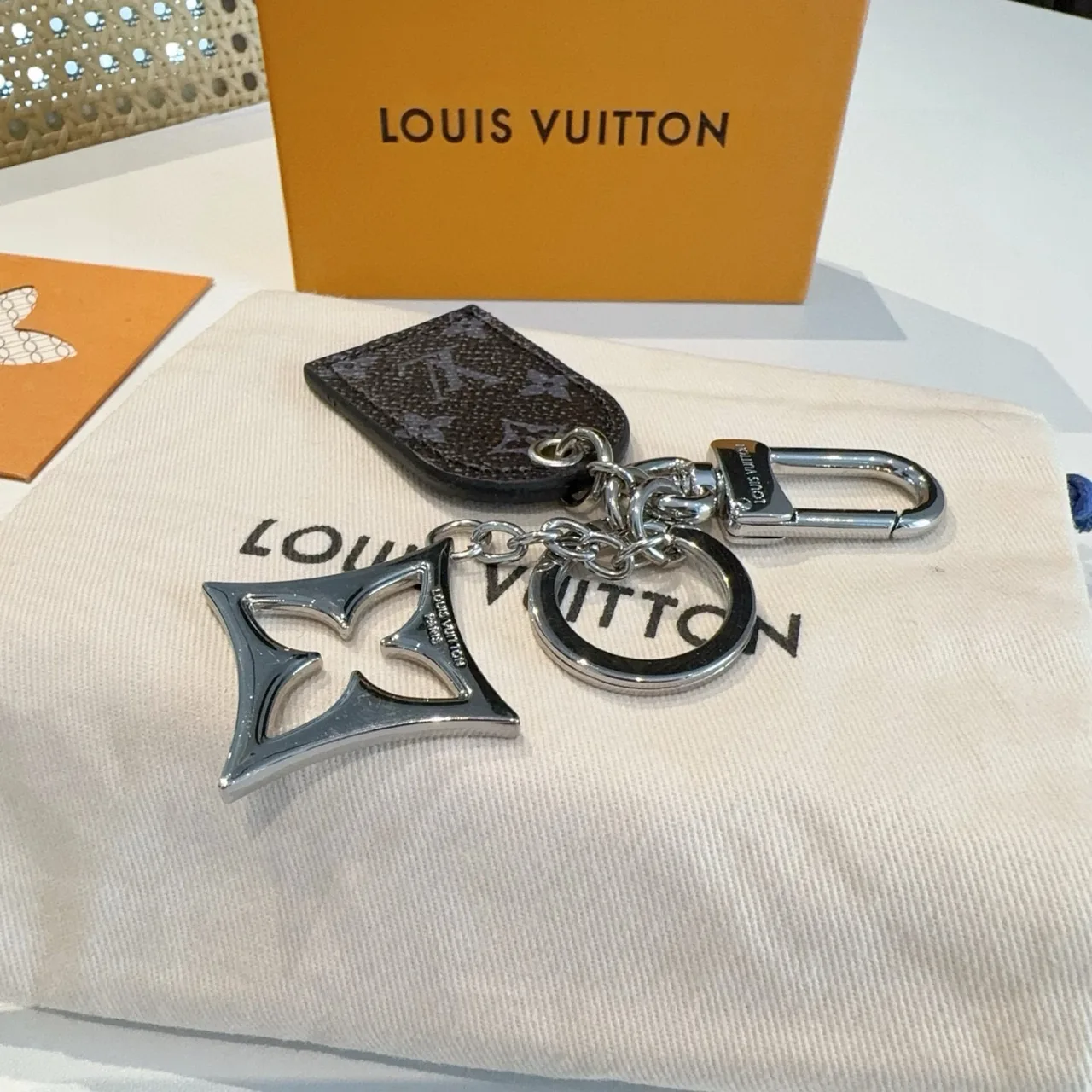 Louis Vuitton Tag and Flower Key Charm in Grey & Brown · view 3