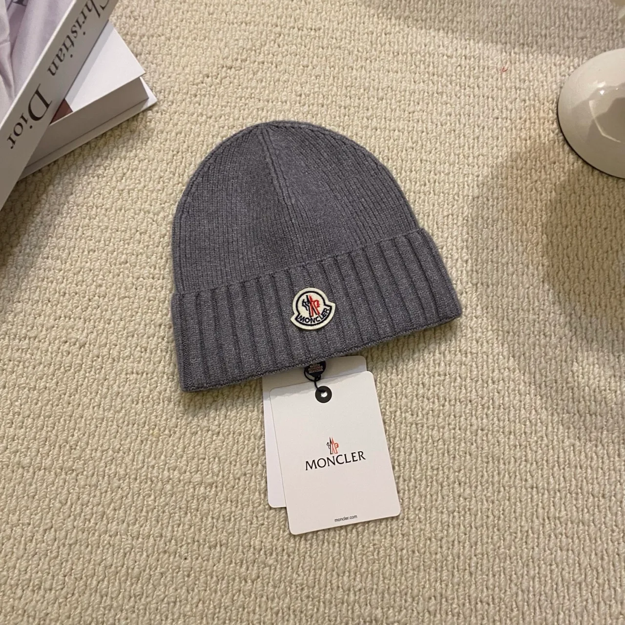 Moncler Rib-knit logo beanie in Black & Beige & Brown & Green & Blue & Grey · view 6