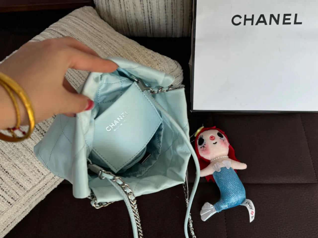 Chanel Mini Quilted Hobo Bag in Blue · view 8