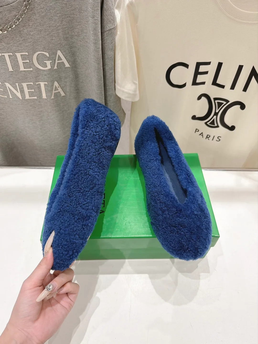 Round-Toe Plush Slip-On Flats in Blue · view 3