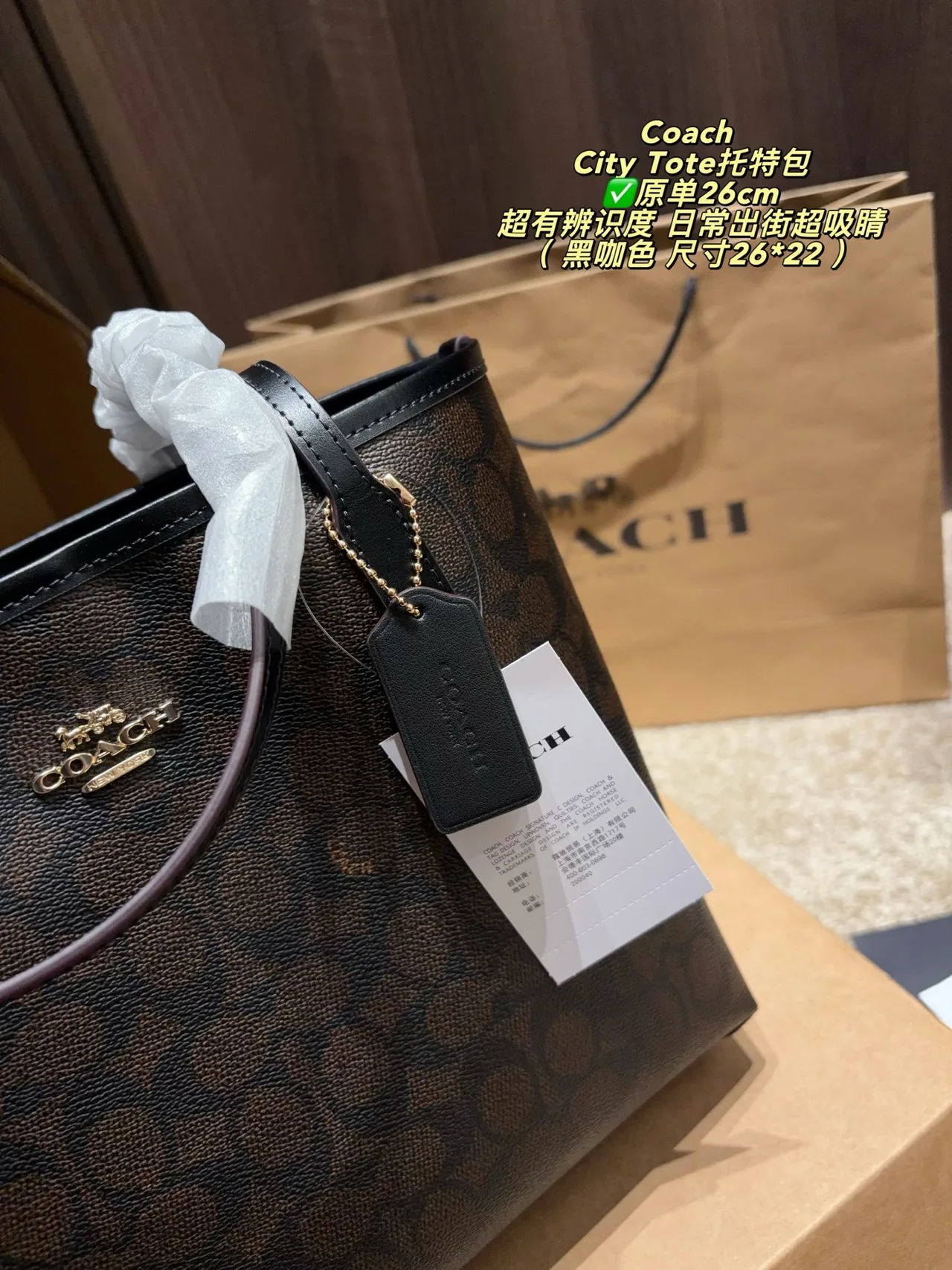 Coach Canvas Smooth City Tote in Brown · view 3