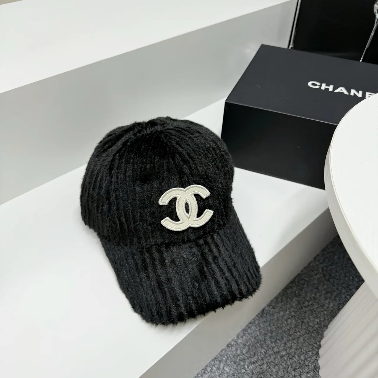 Chanel Fuzzy Baseball Cap in White & Beige & Brown & Black · view 5