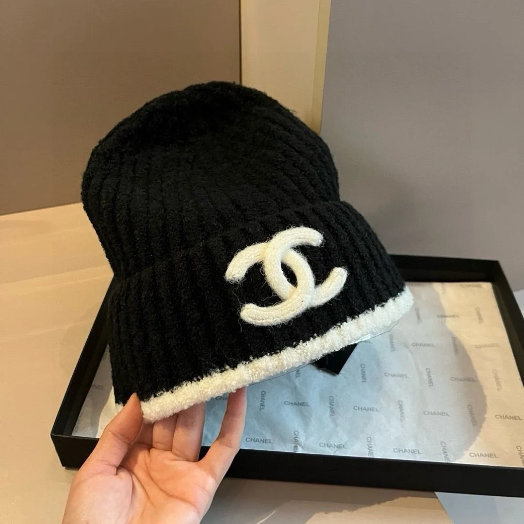 Chanel Ribbed Knit Beanie in Black · view 1