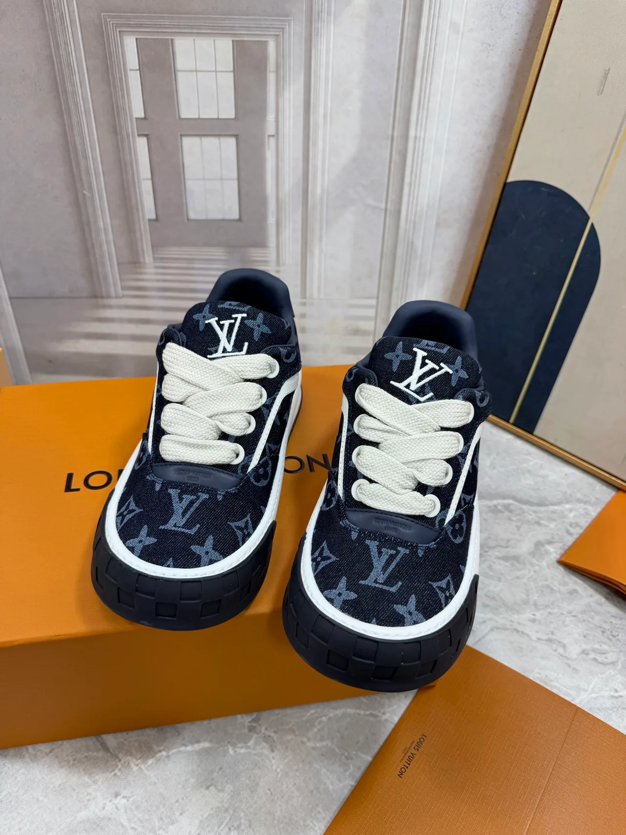 Louis Vuitton Leather Monogram Low-Top Sneakers in Blue · view 6