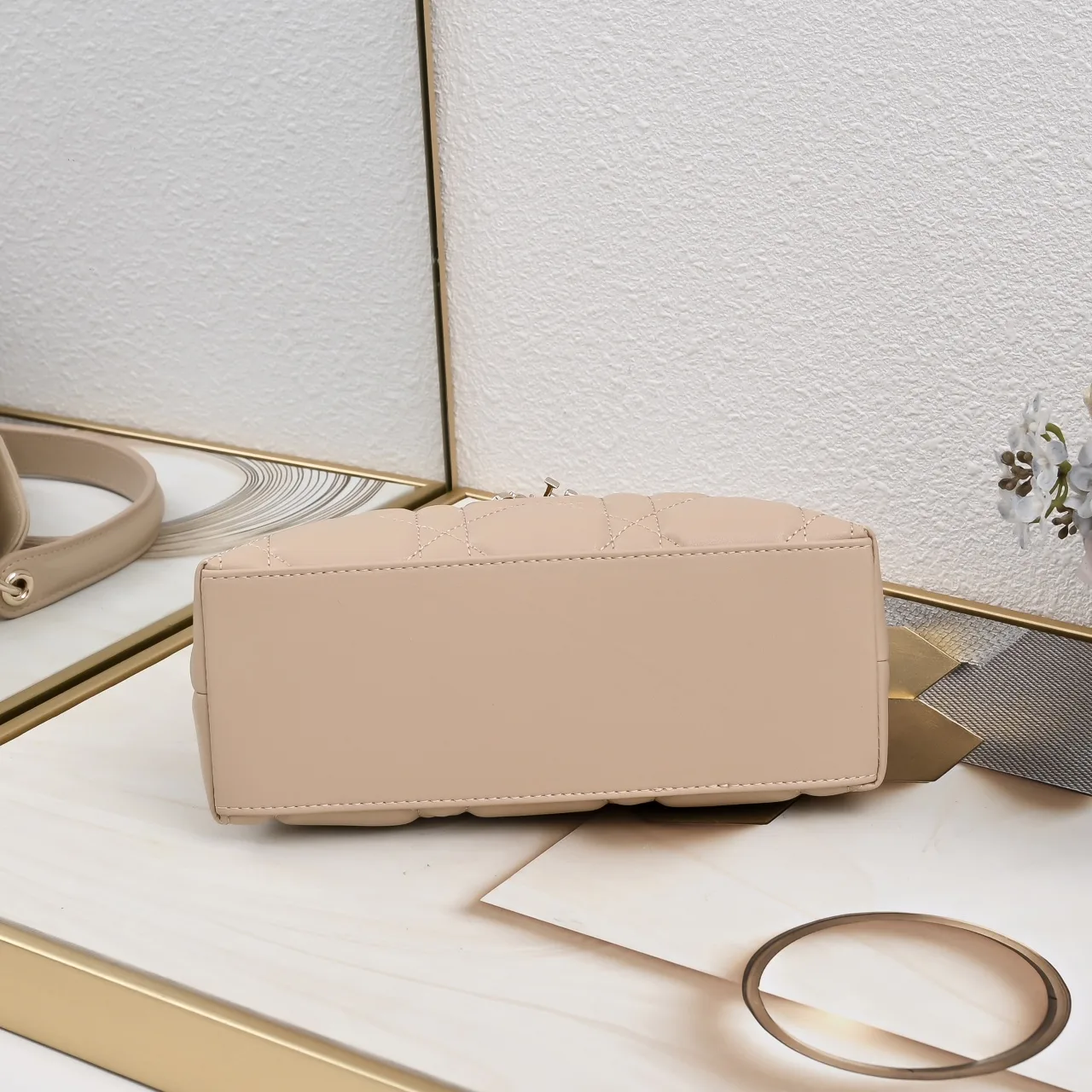 Dior Sheepskin Quilted Bow Top-Handle Bag in Beige · view 6