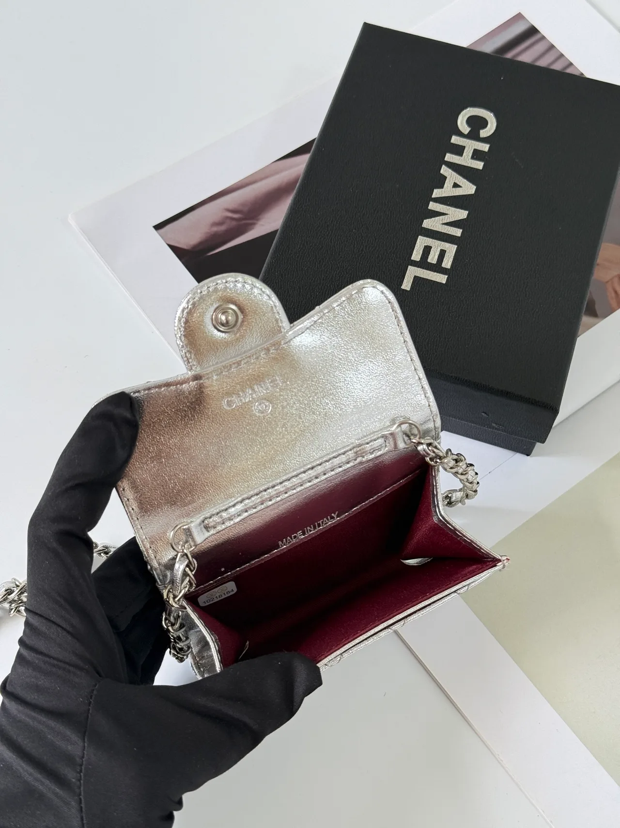 Chanel Quilted Glossy Clutch in Silver · view 6
