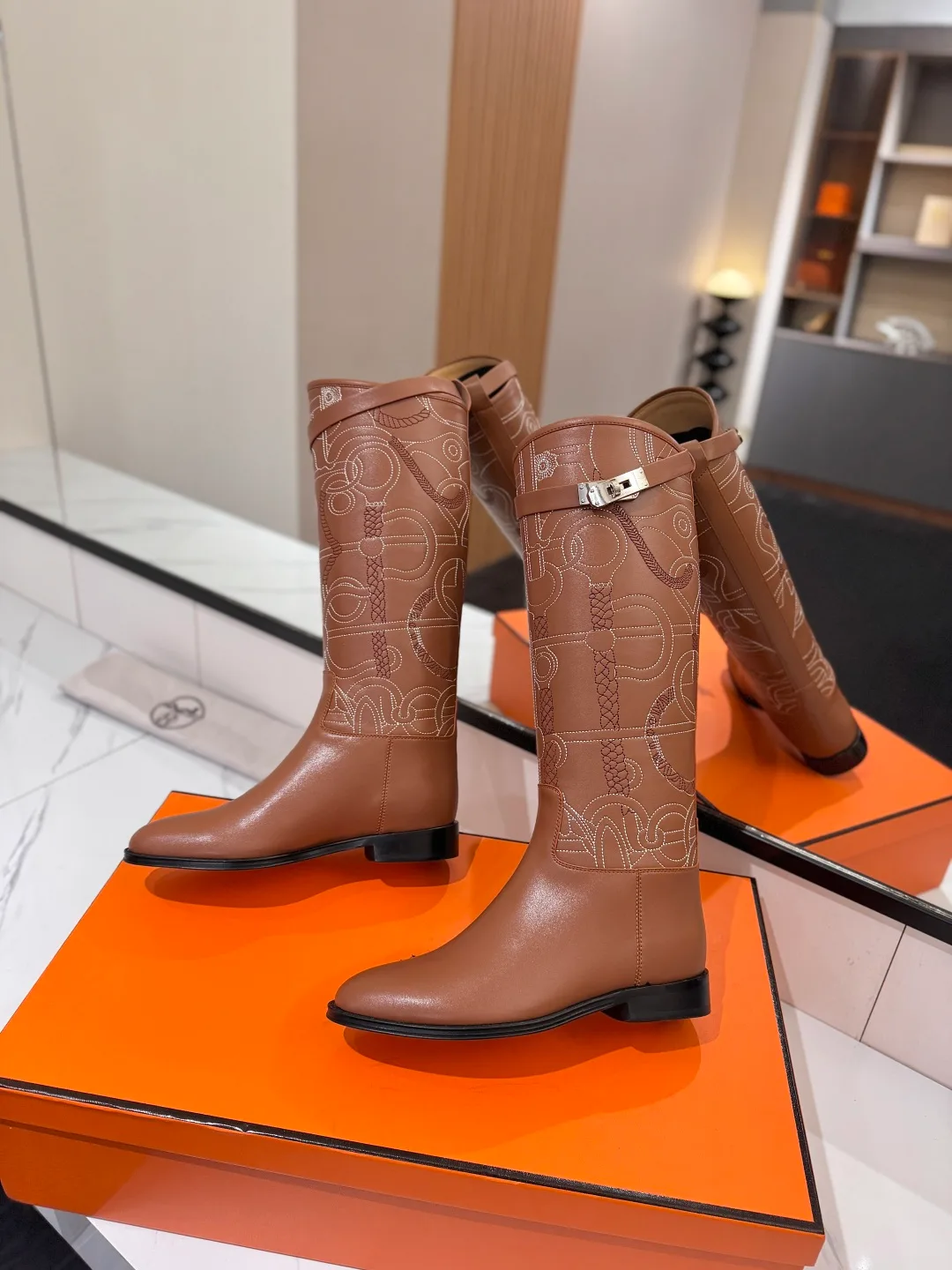 Hermes Cowhide Boots in Brown · view 4
