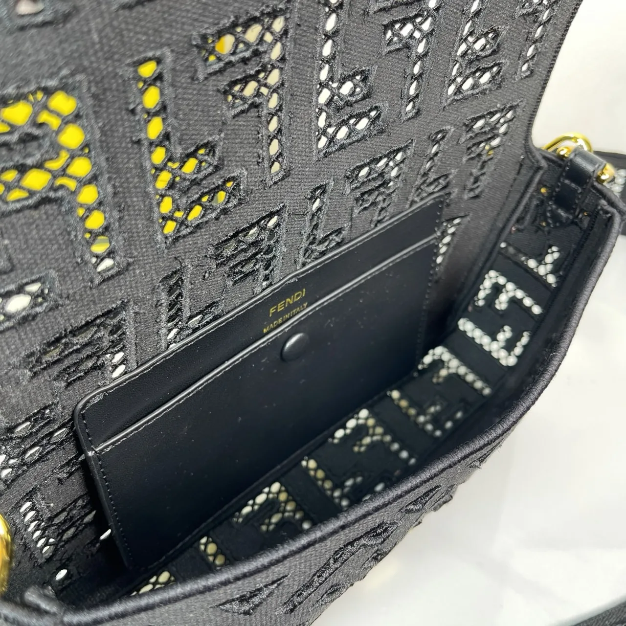 Fendi Canvas Cutout FF-Pattern Flap Shoulder Bag in Black · view 8