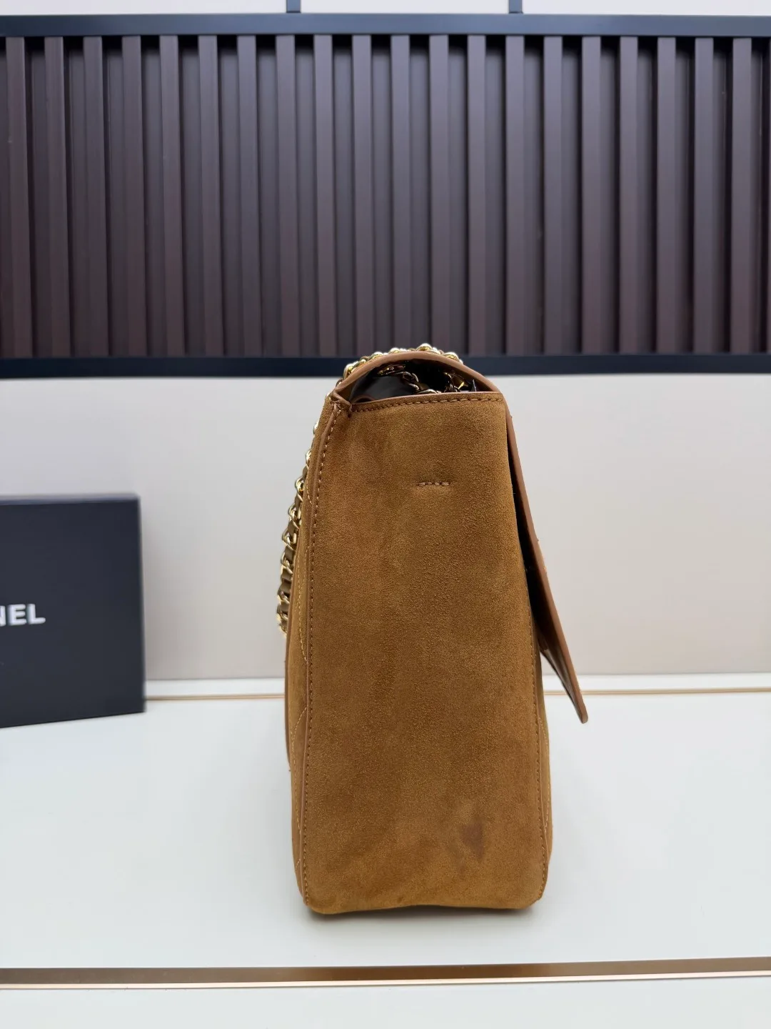 Chanel Suede Quilted Crossbody Bag in Tan · view 4