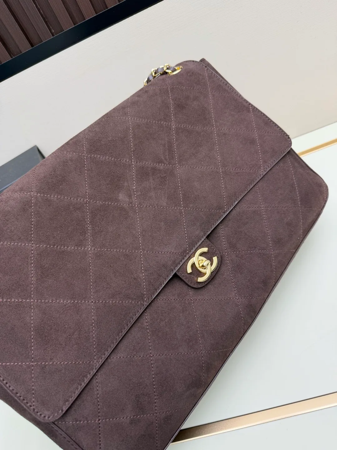 Chanel Suede Quilted Crossbody Bag in Brown · view 4