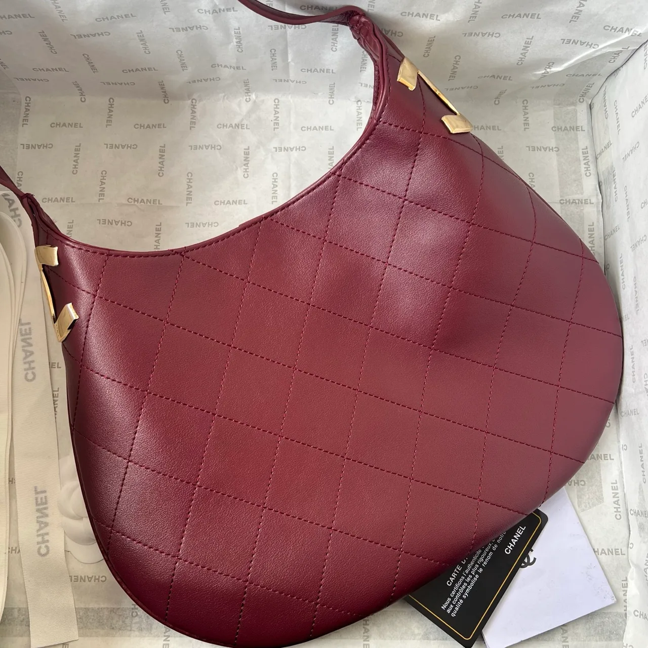 Chanel Quilted Hobo Bag in Burgundy · view 5
