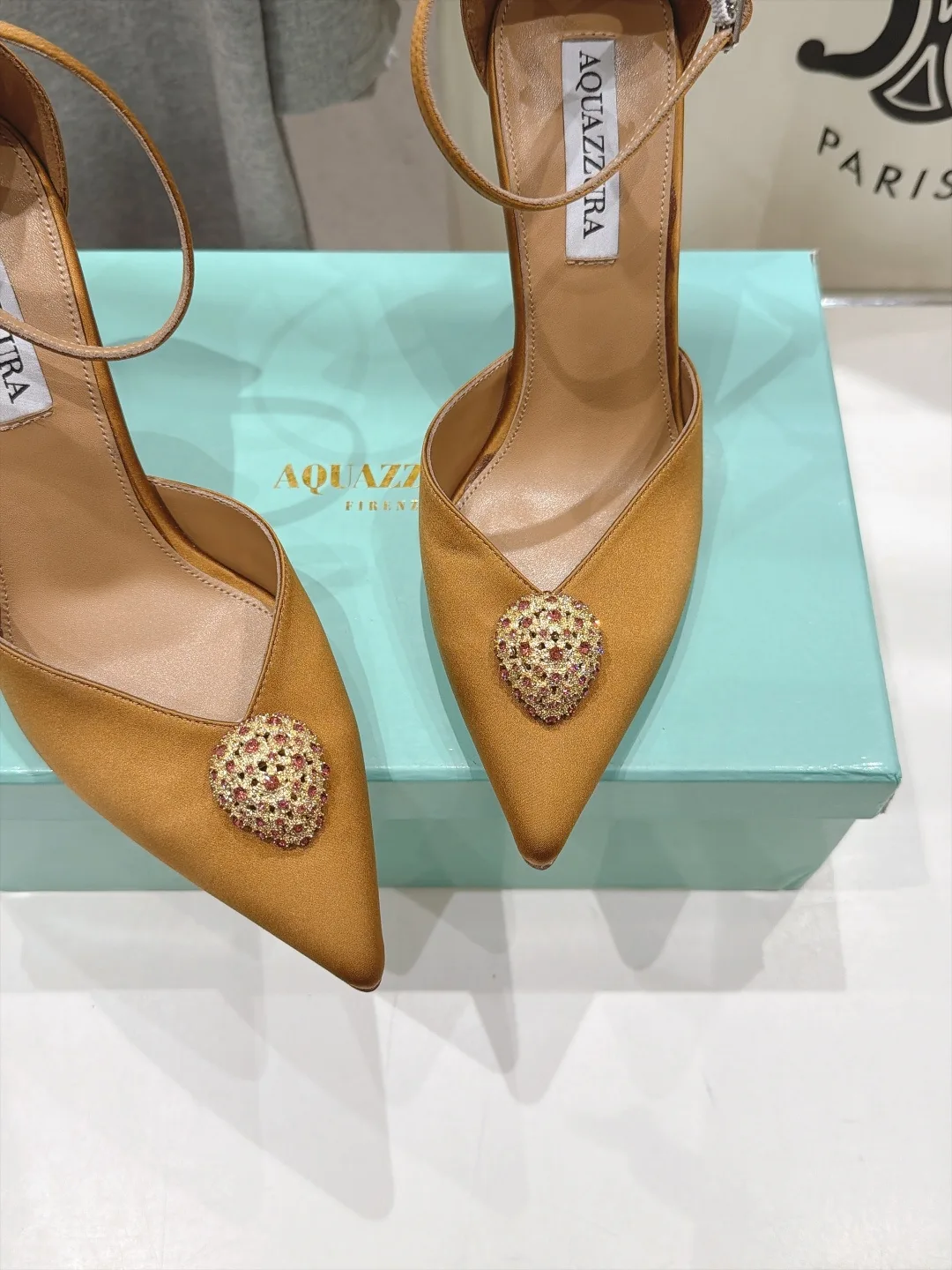 Aquazzura Silk Glossy Pointed-Toe Pointed Slingback Pumps in Yellow · view 6