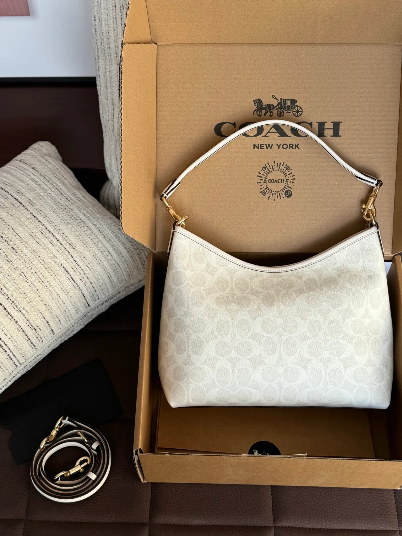 Coach Glossy Hobo Bag in White · view 4