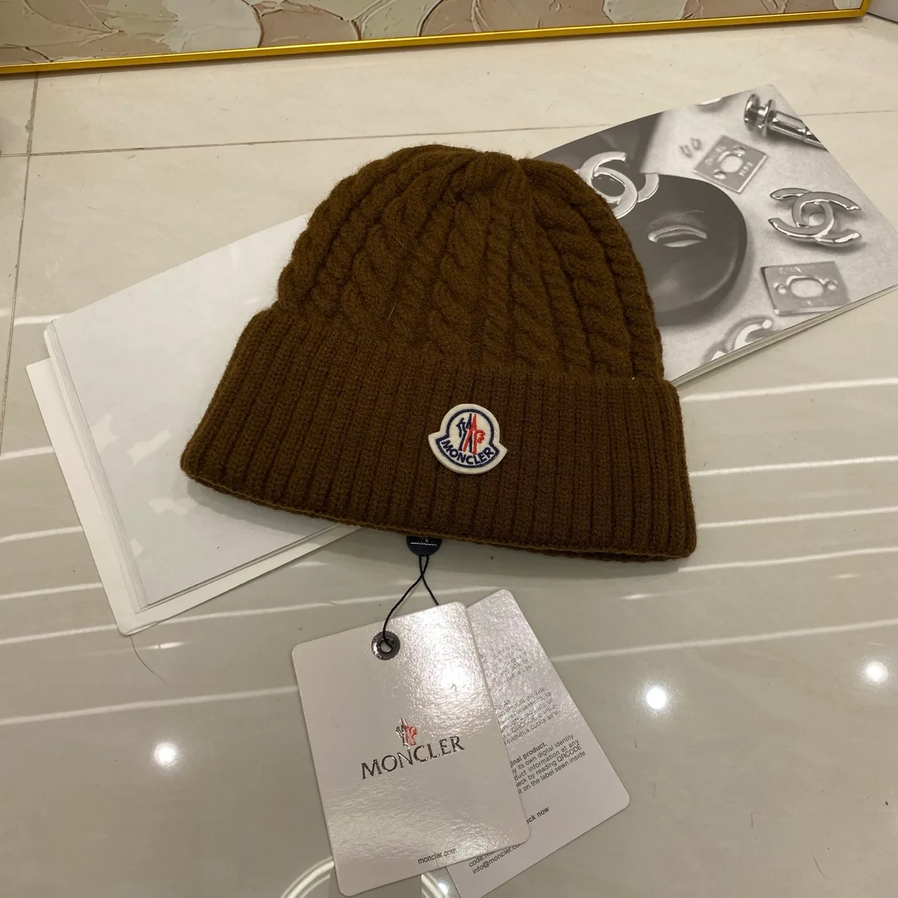 Moncler Beanie in Black & White & Tan & Grey & Beige & Burgundy & Brown · view 7