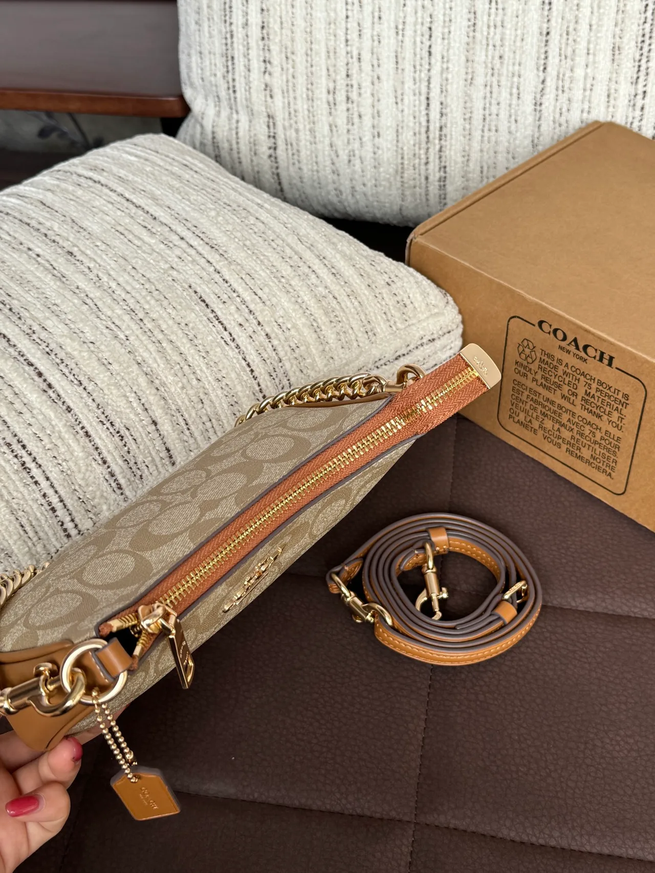 Coach Smooth Crescent Shoulder Bag in Beige · view 5