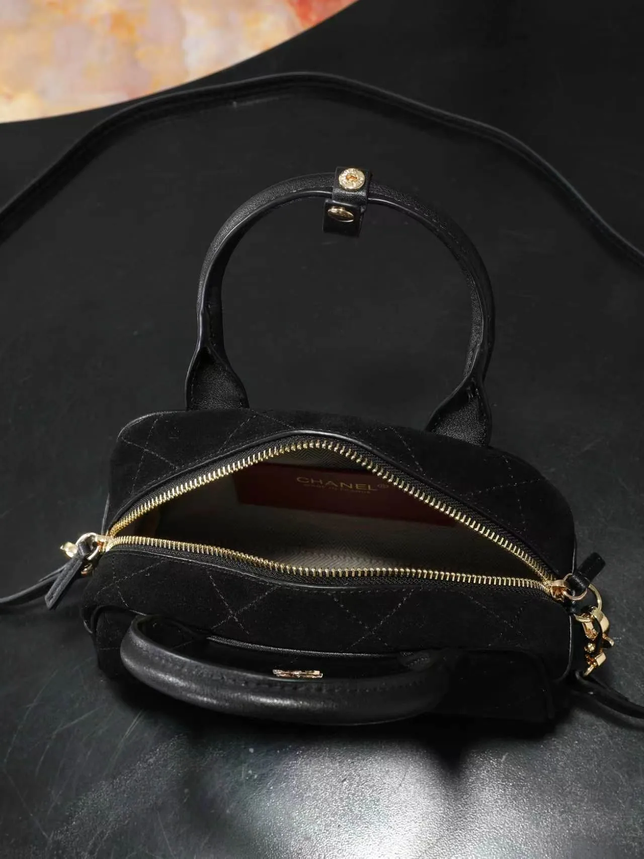 Chanel Quilted Glossy Crossbody Bag in Black · view 5