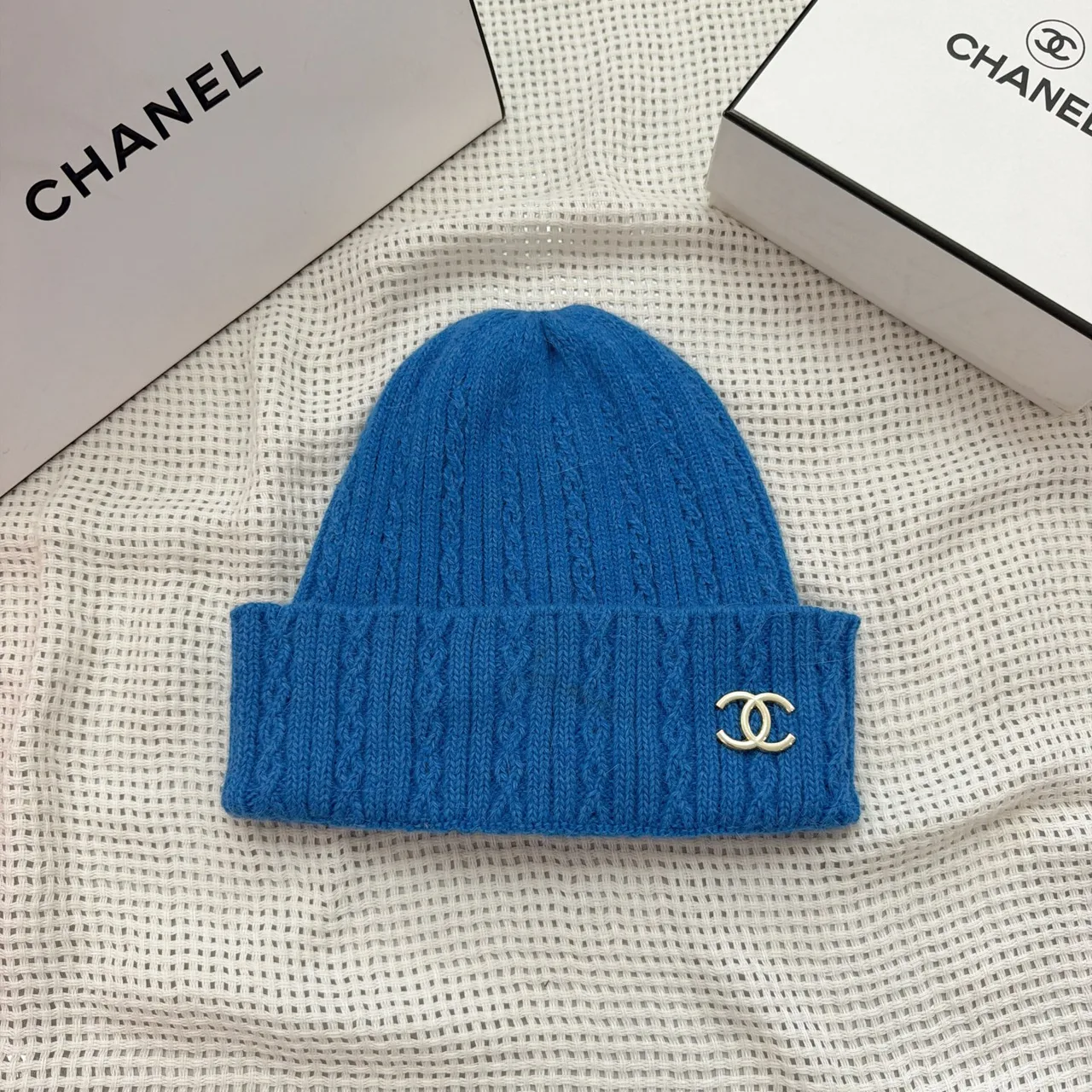 Chanel Beanie in Orange & Blue & White & Yellow & Grey & Pink · view 6