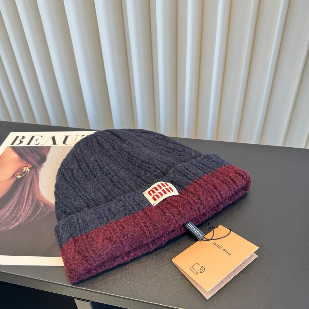 Miu Miu Ribbed Beanie in Blue · view 4
