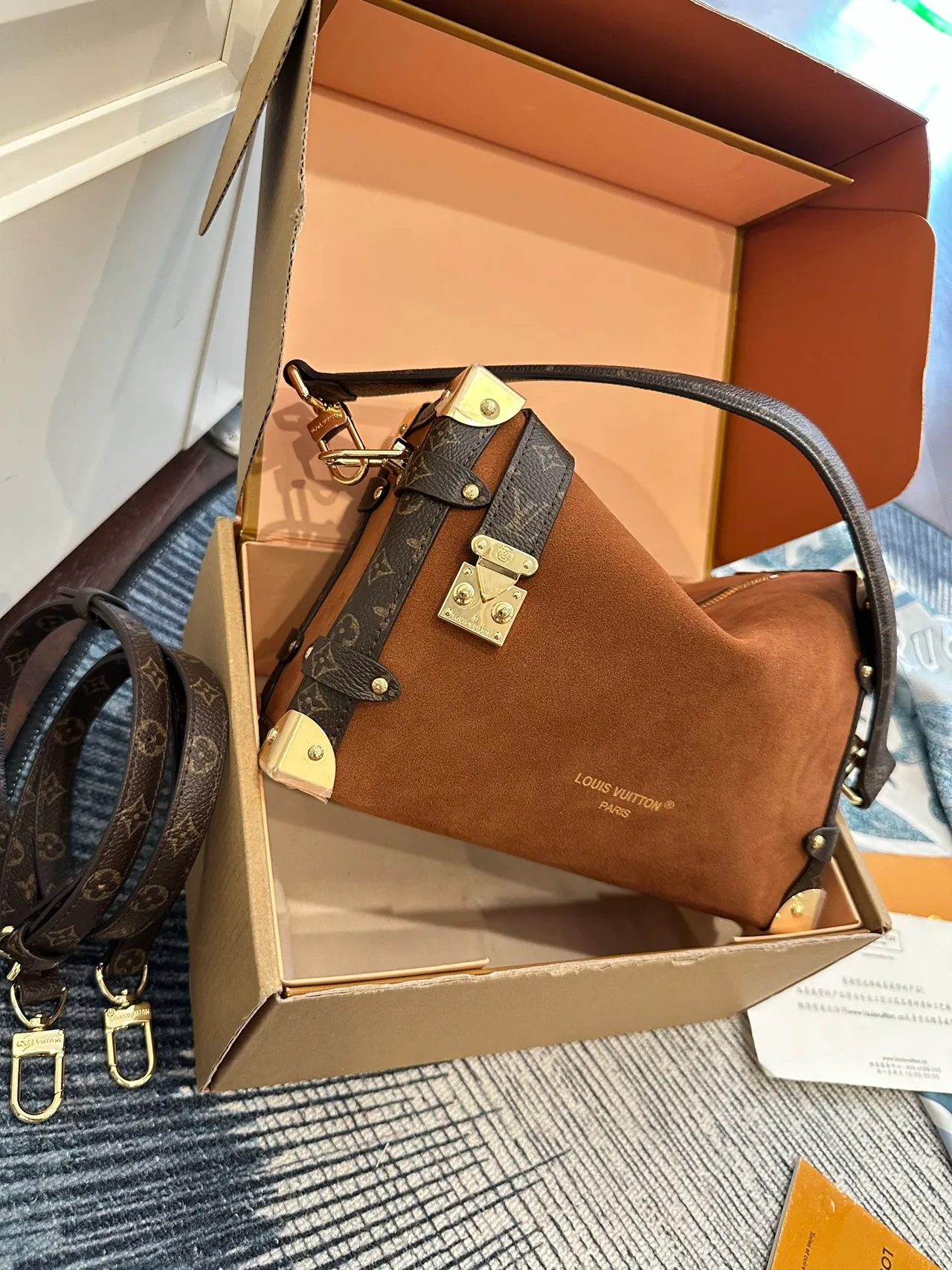 Louis Vuitton Suede Handbag in Brown · view 3
