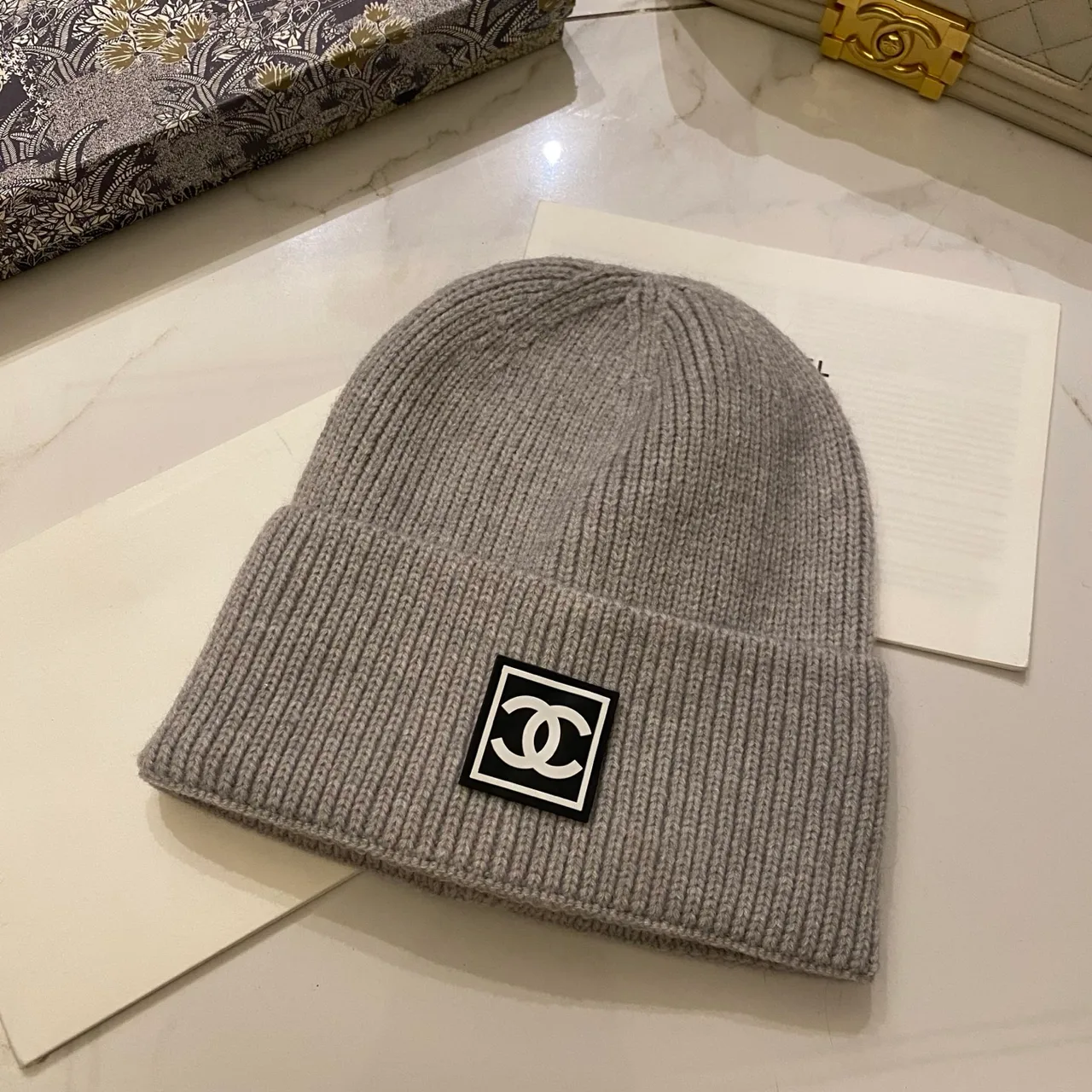 Chanel Beanie in Black & White & Grey & Beige & Tan & Blue & Orange & Yellow & Pink & Burgundy & Red & Brown · view 4
