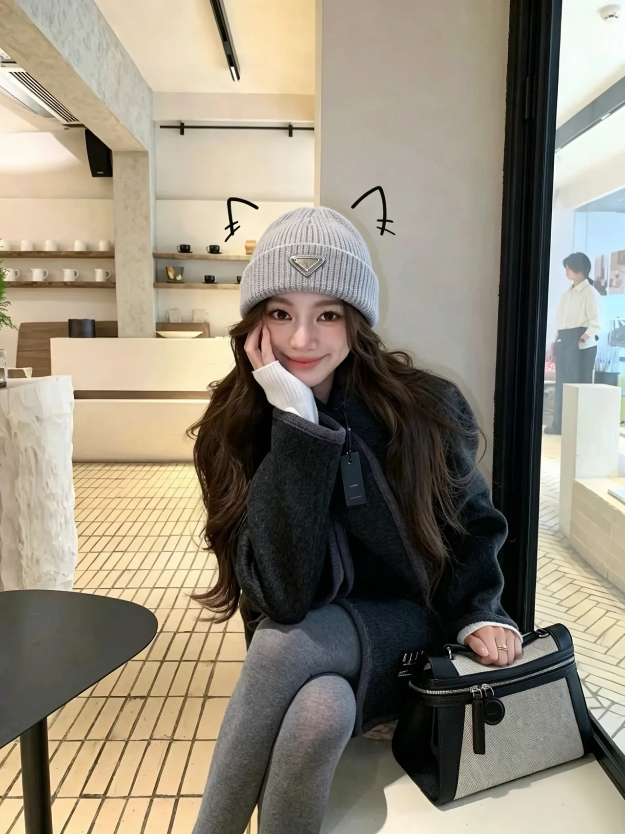 Prada Ribbed Knit Beanie in Grey · view 2
