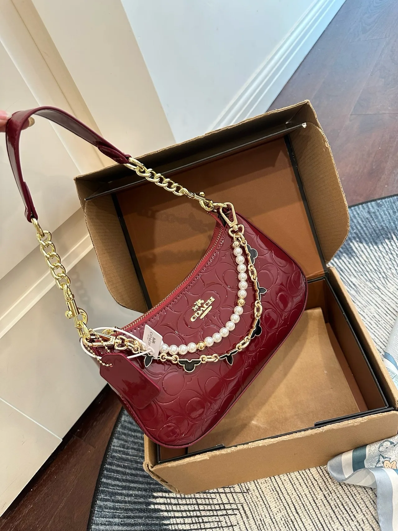 Coach Teri chain hobo in Beige & Burgundy & White & Yellow & Grey & Pink & Black · view 2