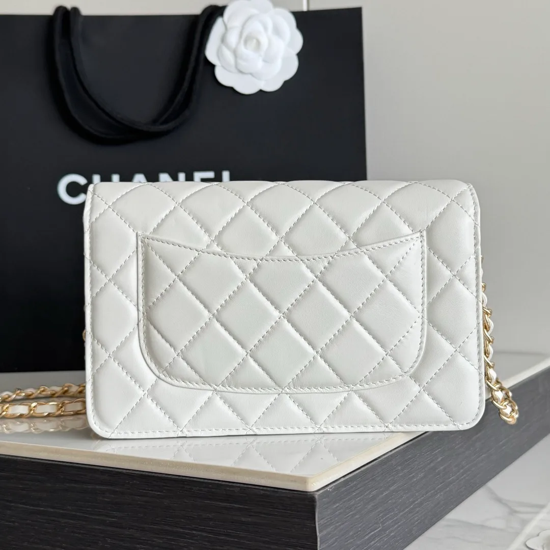 Chanel Calfskin Quilted Clutch in White · view 3