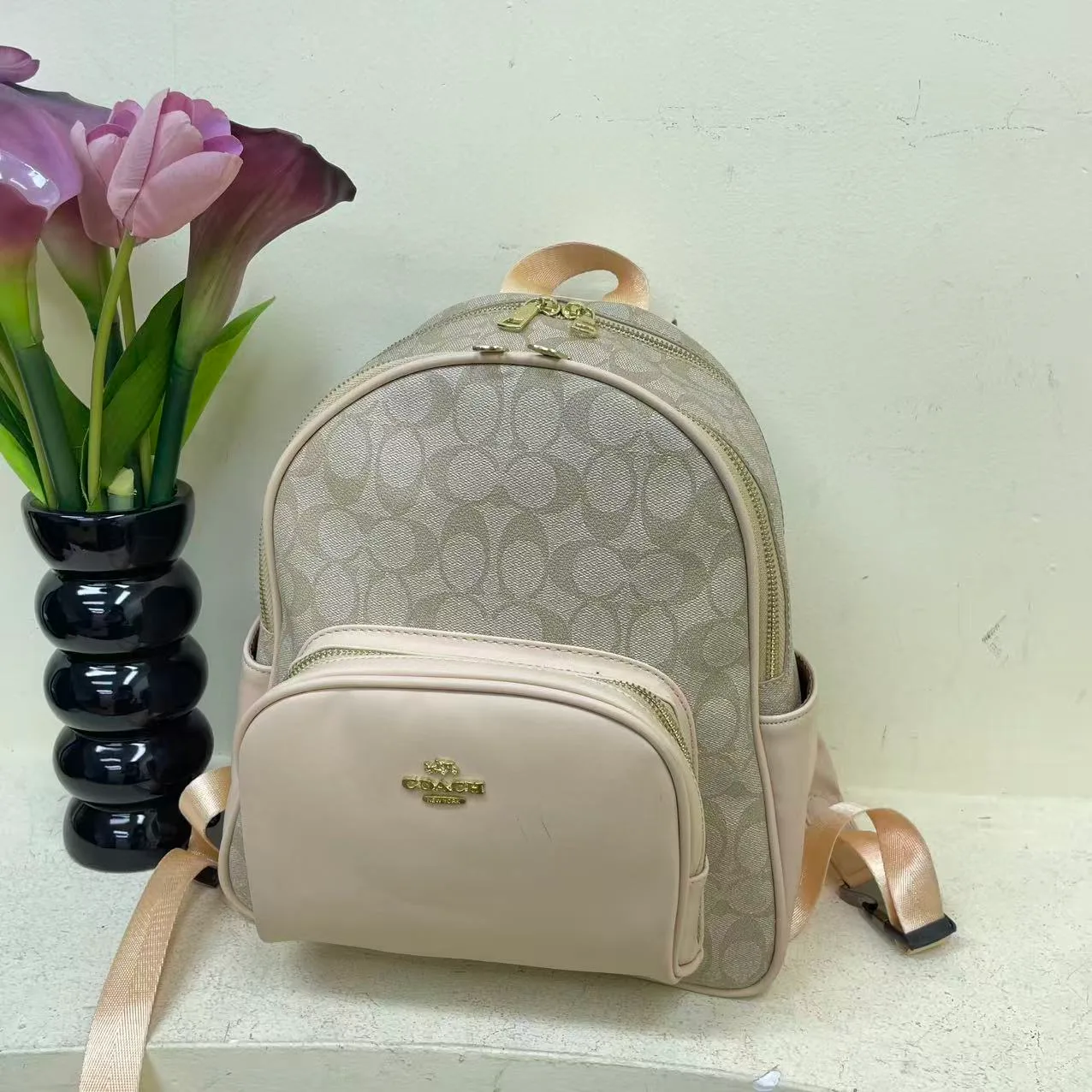 Coach Signature Backpack in Pink & Brown & Cream & Blue & Grey · view 3