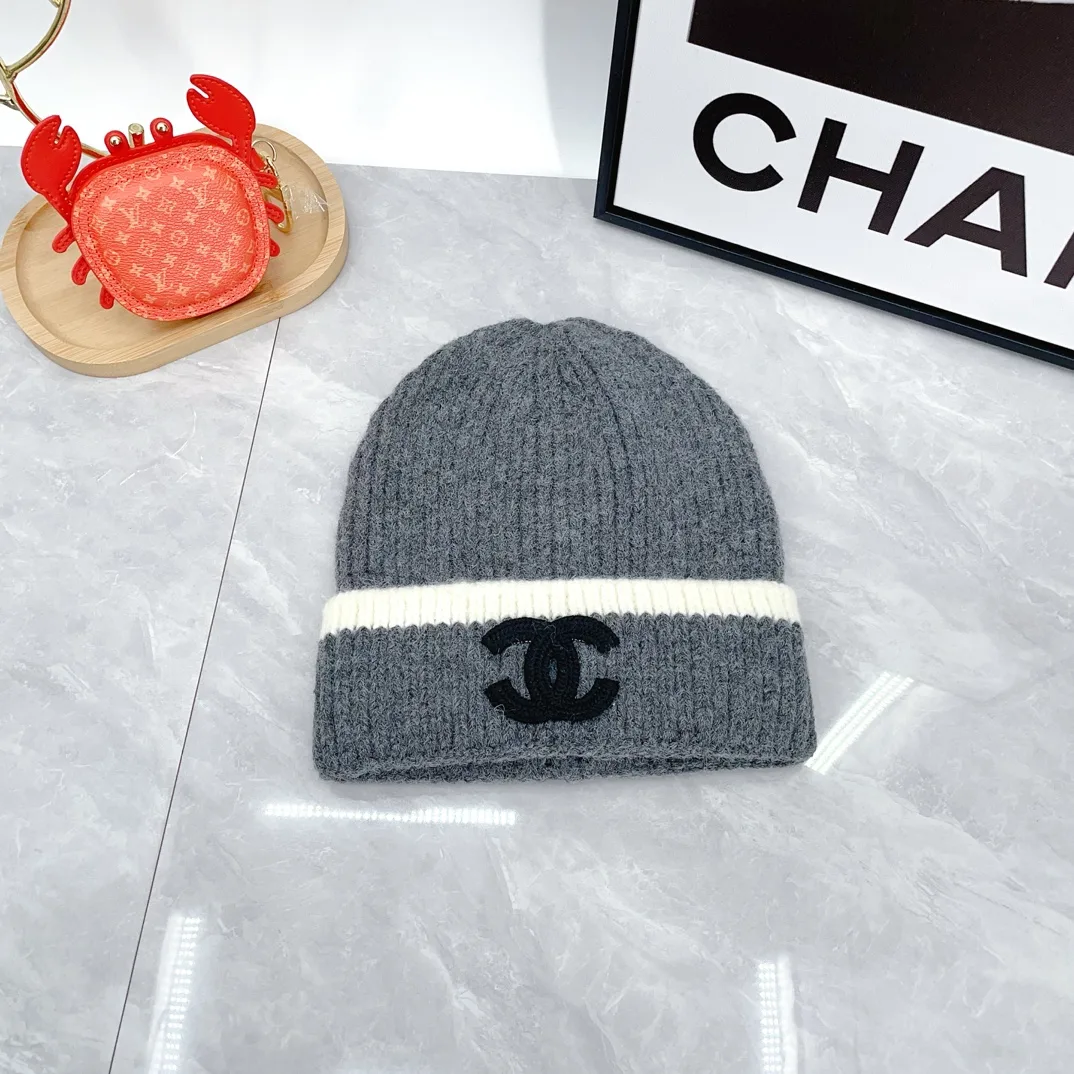 Chanel Striped Beanie, Scarf and Gloves Set in Grey · view 3