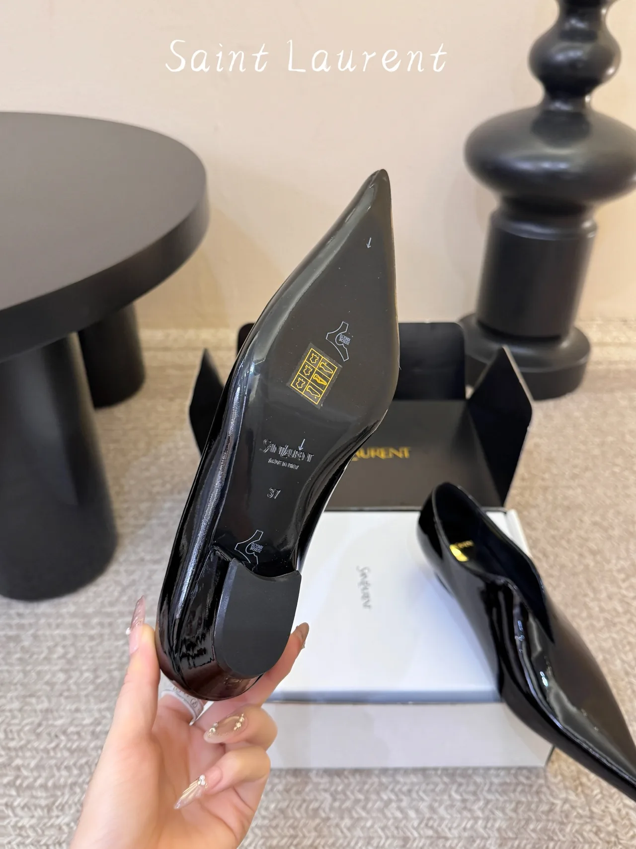 Saint Laurent Patent Leather Glossy Pointed-Toe Pointed Heel Pumps in Black · view 6