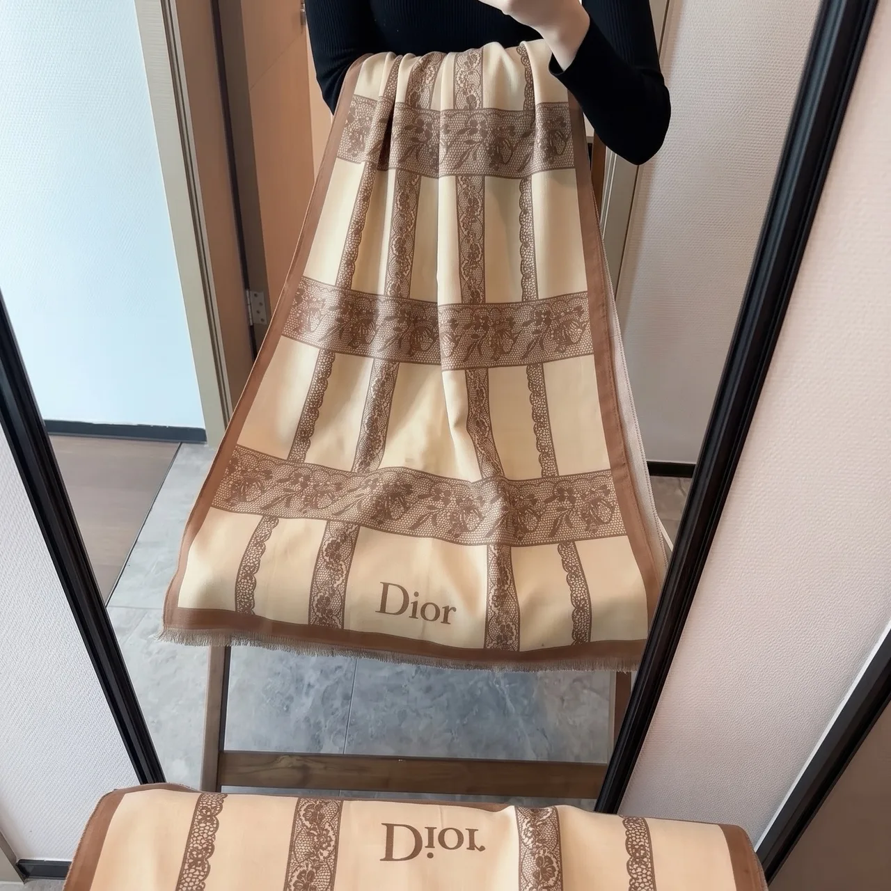 Dior Lace Check Scarf in Beige · view 1