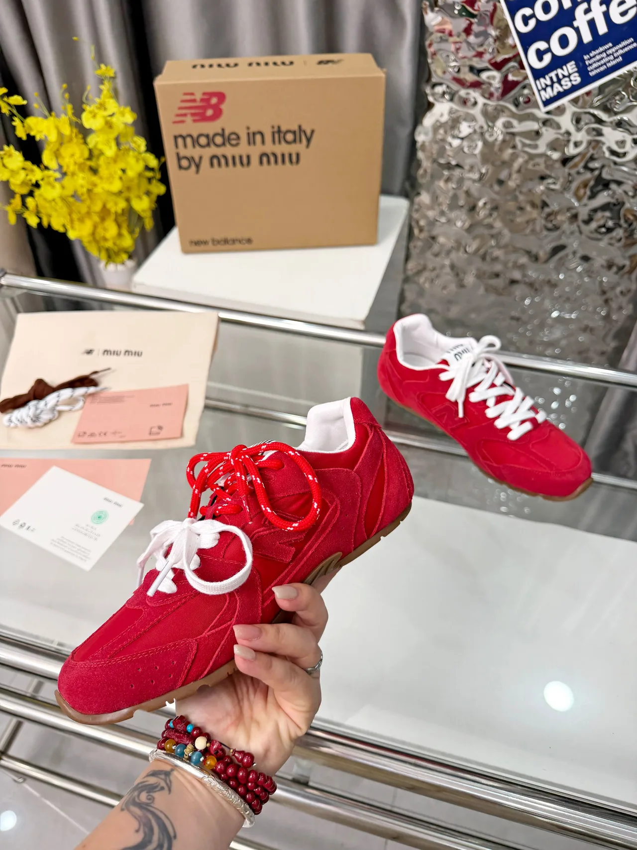 Miu Miu Cowhide 530SL Sneakers in Red · view 3