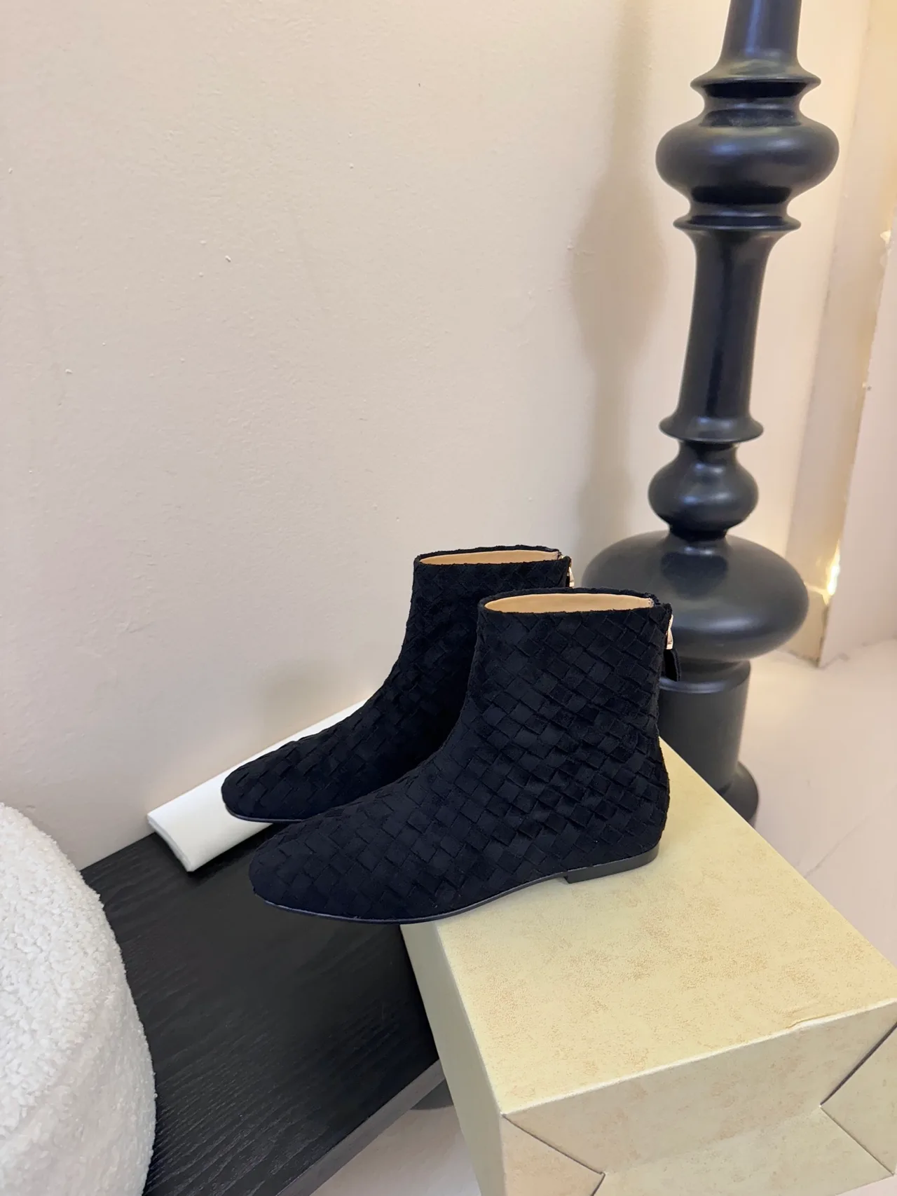 Quilted Woven Ankle Boots in Black · view 5