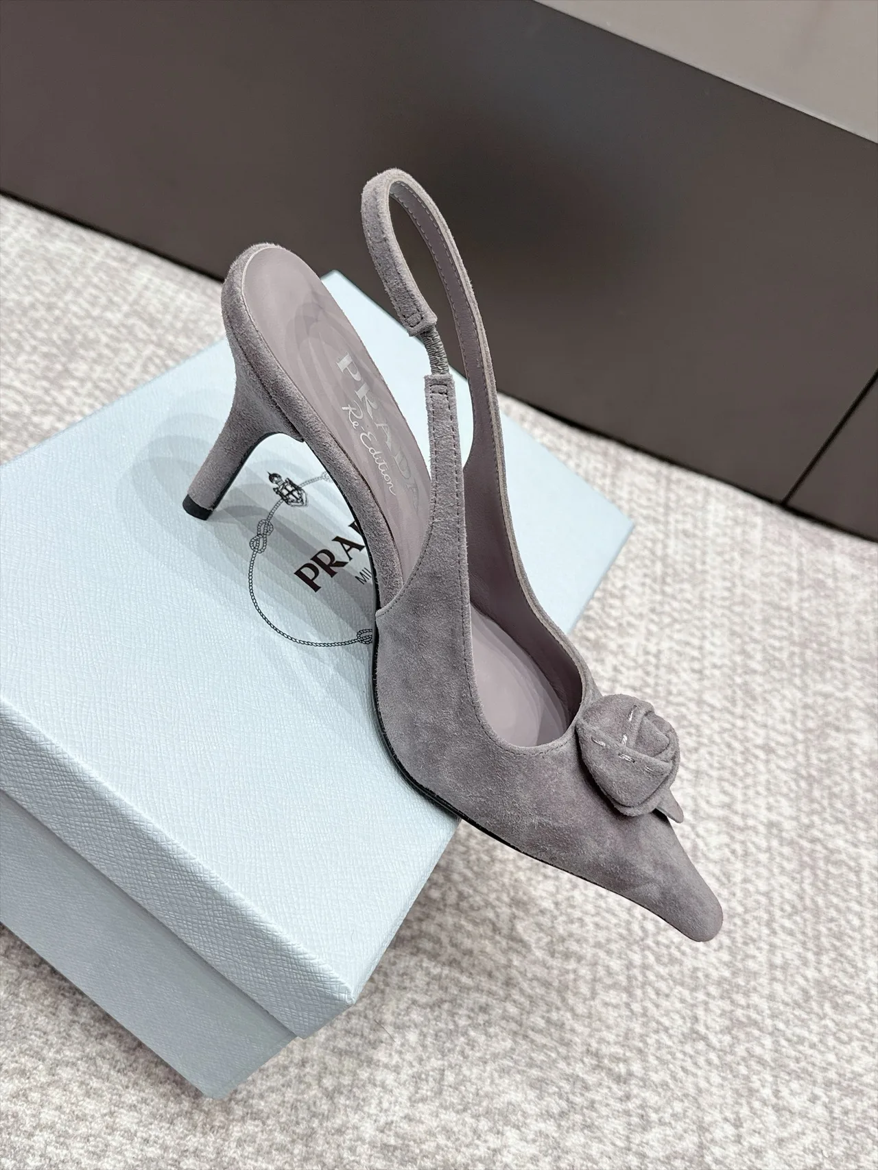 Prada Pointed Slingback Pumps in Grey · view 5